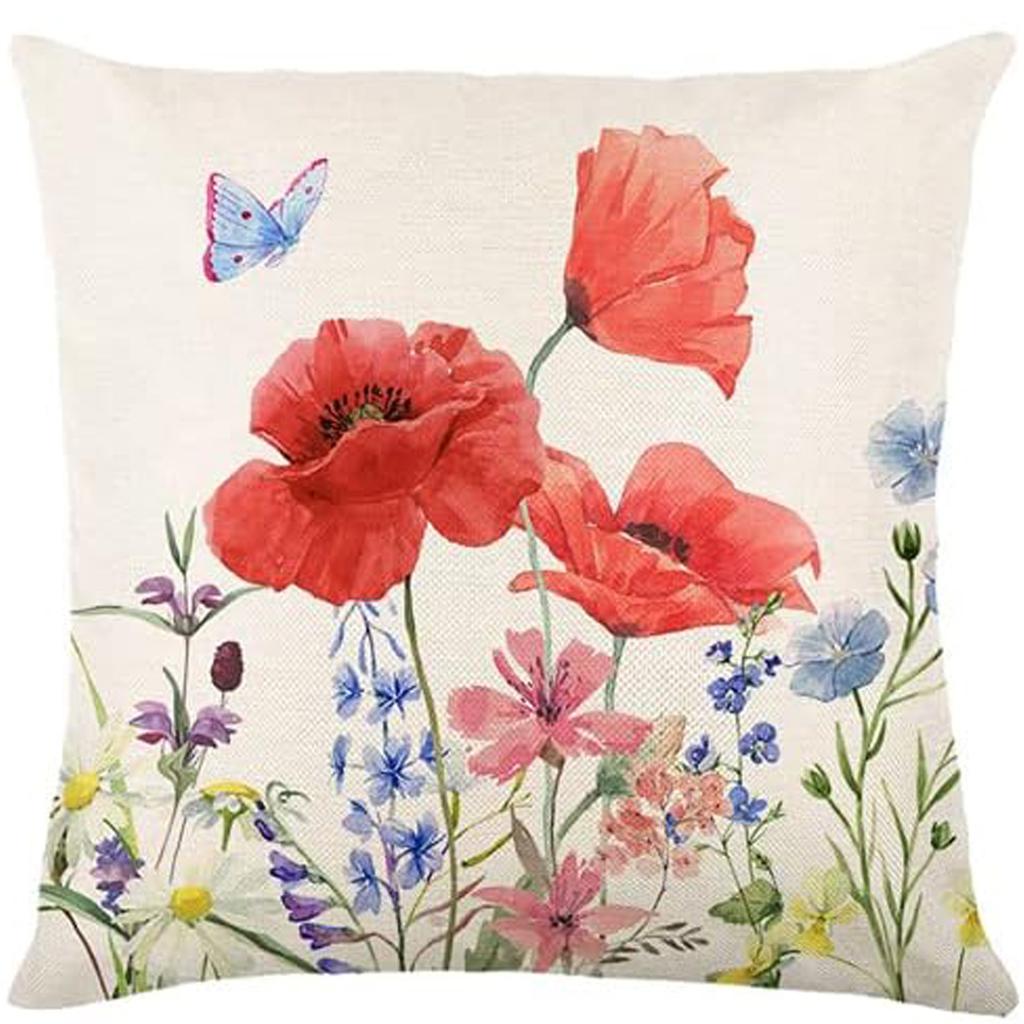 New Spring Fresh and Beautiful Linen Pillowcase Sofa Bedside Plant Flower Pillow Cushion Cover