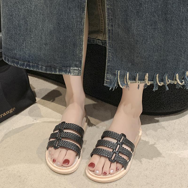 Fashion Summer Women's New PVC Outdoor Casual Slippers Outdoor Solid Color Beach Flat Sandals for Women Chaussure Femme Ladies Shoes