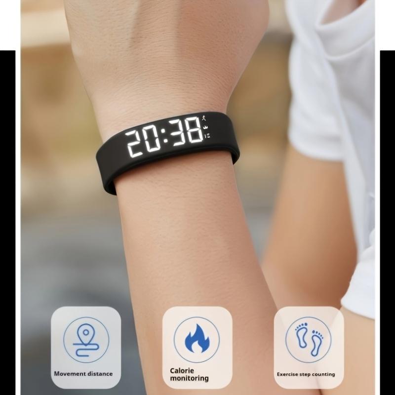Multi-Functional Kids Digital Watch with Pedometer Alarm Luminous Display Silicone Strap and Bracelet Set White