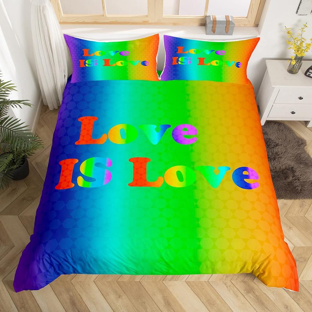 Love Is Love Duvet Cover Rainbow Bedding Set Pride For Love Theme Romantic Comforter Cover Colorful Cartoon Car Bedspread Cover