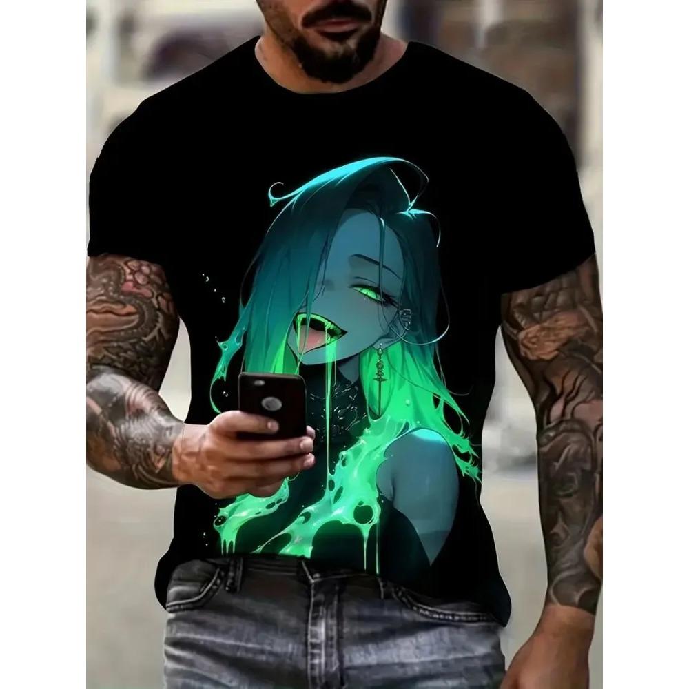 Summer Mens T-shirt Creative Cortoon 3D Printed Short Sleeved T-shirt Fashionable Comfortable Soft Breathable Large Loose T-shirt