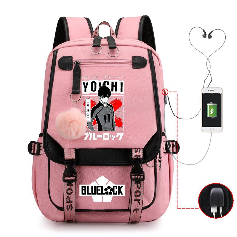 Blaues Gefängnis Anime Schultasche College Stil Große Kapazität Mittelschüler USB Rucksack
