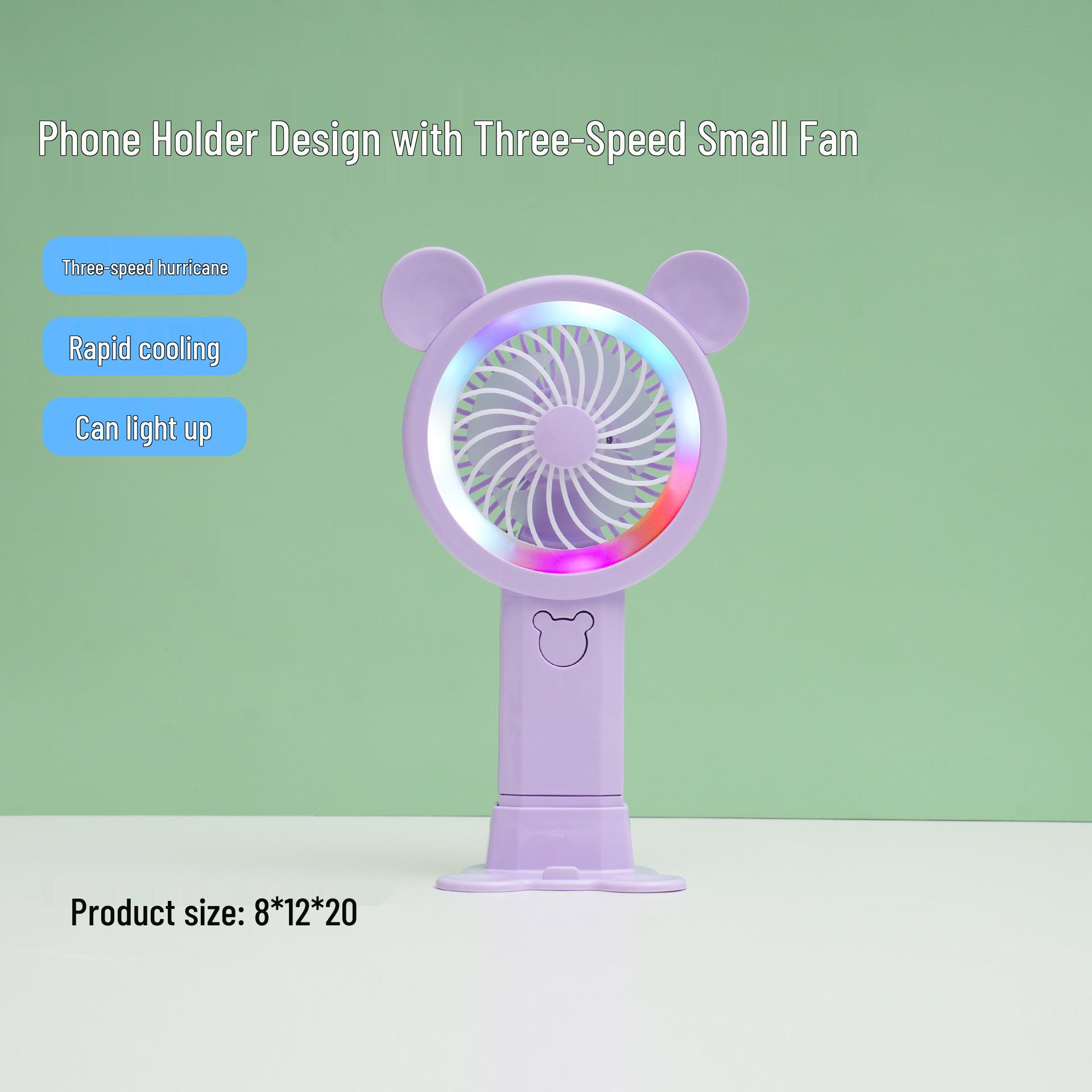 

2026 Cartoon Mini Fan with Ears, Gradient Lights, Desktop Ornament and Night Light Gift 12x8x20 cm