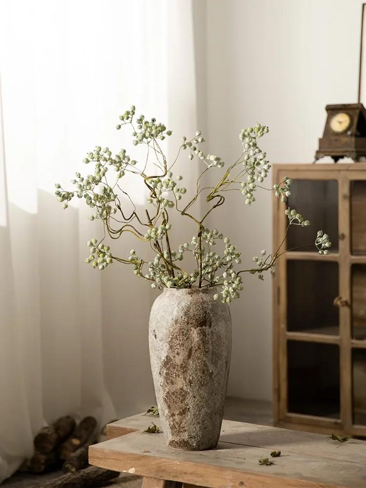 Hydroponic Flower Arranging Ceramic Vase Mottled Retro Chinese Pottery Jars Decorative Decorations for Living Room TV Cabinets
