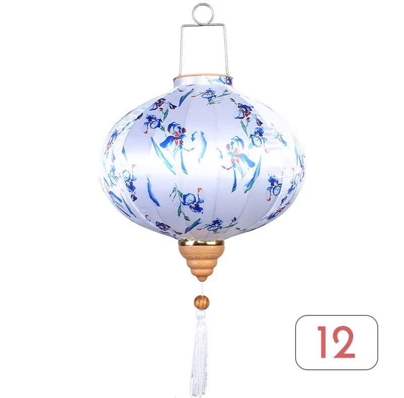 Chinese Style 12/14Inch Retro Floral Printed Silk Lantern Japan Vietnam Traditional Lantern for New Year Wedding Festival Decor