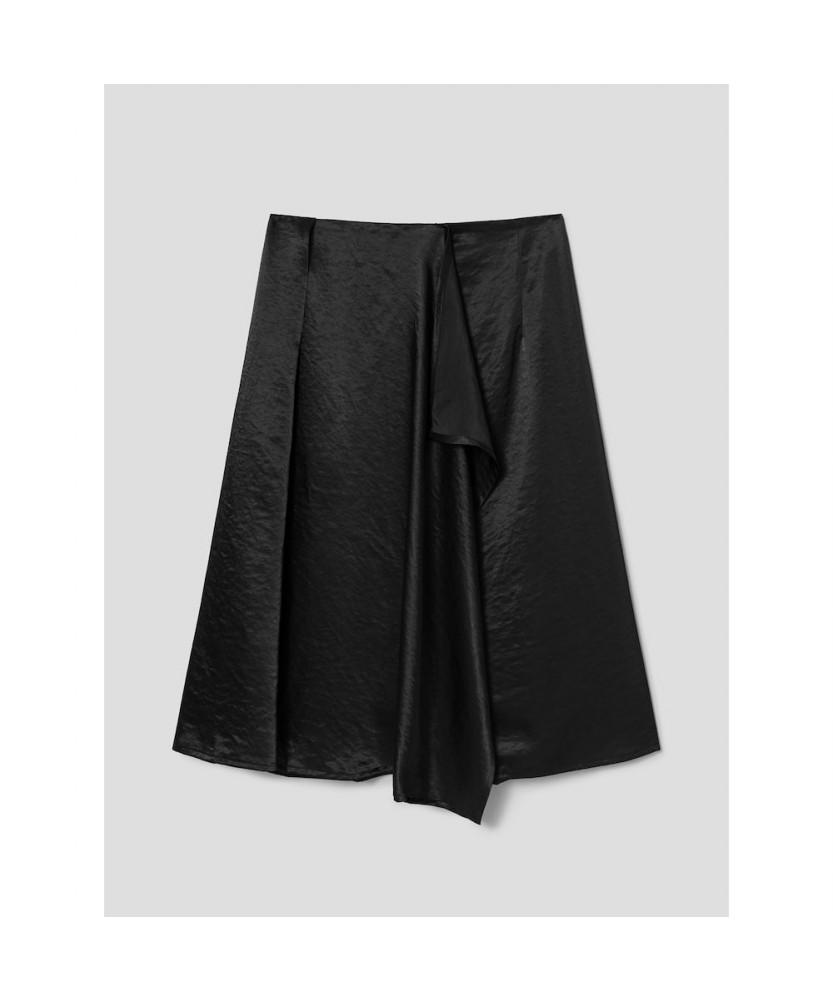8SECONDS Satin Asymmetrical Midi Skirt Black