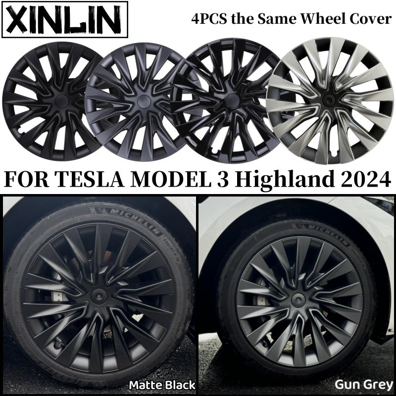 Jeu de 4 enjoliveurs 18 pouces Pour Tesla Model 3 Highland Performance Cache-moyeux Cache-roue de rechange Cache-roue complet Accessoires 2024