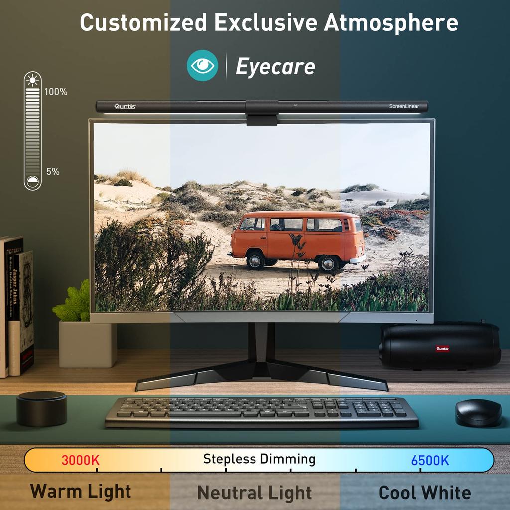 Quntis Desk Monitor and Bar Light Wireless Remote Auto 1200 High Color Compatible with Curved USB Monitor Hanging LED Bar Light for Gaming and USB