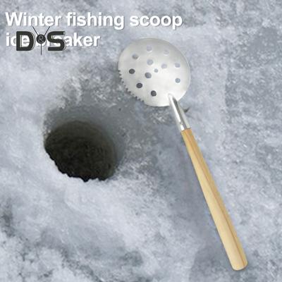 Ice Fishing Scoop with Non-Slip Wooden Long Handle Sharp Sawtooth Winter Outdoor Ice Skimmer Scooper Manual Scooping Tools Fishing Accessories