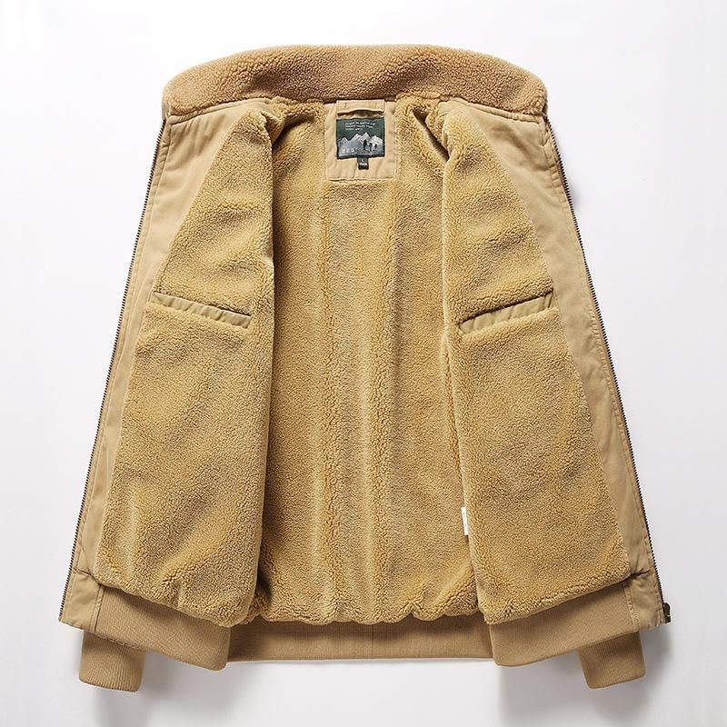 Lammwollmantel Herren Winter Revers Verdickte Arbeitskleidung Baumwolle Herren Retro Mehrfach-Taschen Plus Samt Warme Jacke