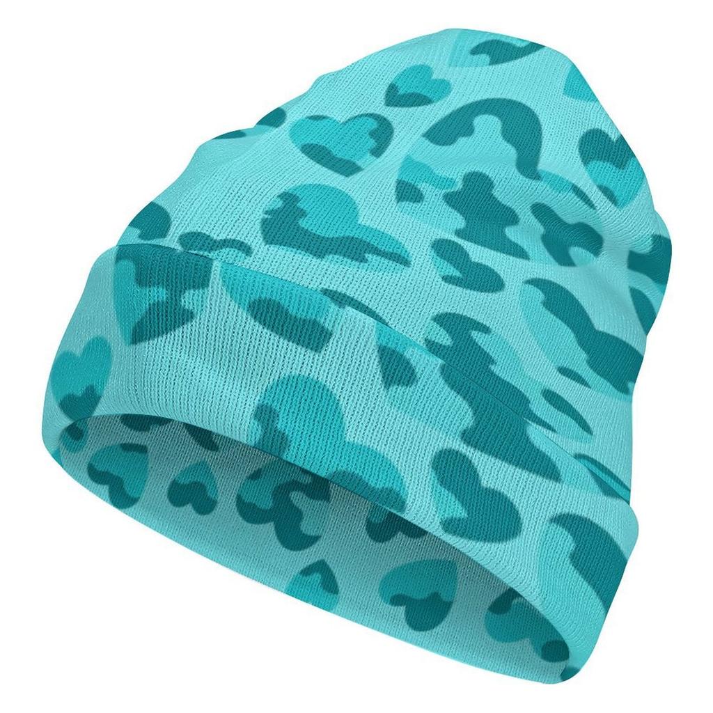 Factory Best Sale Custom Teal Heart Camo Print Cuffed Knit Beanie Men Women Winter Warm Outdoor Skull Cap for Wear