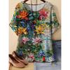Comfortable Tee Fashion Women's Flower Short Sleeve 3D Flower Color Printing Crew Neck T-Shirt Tops