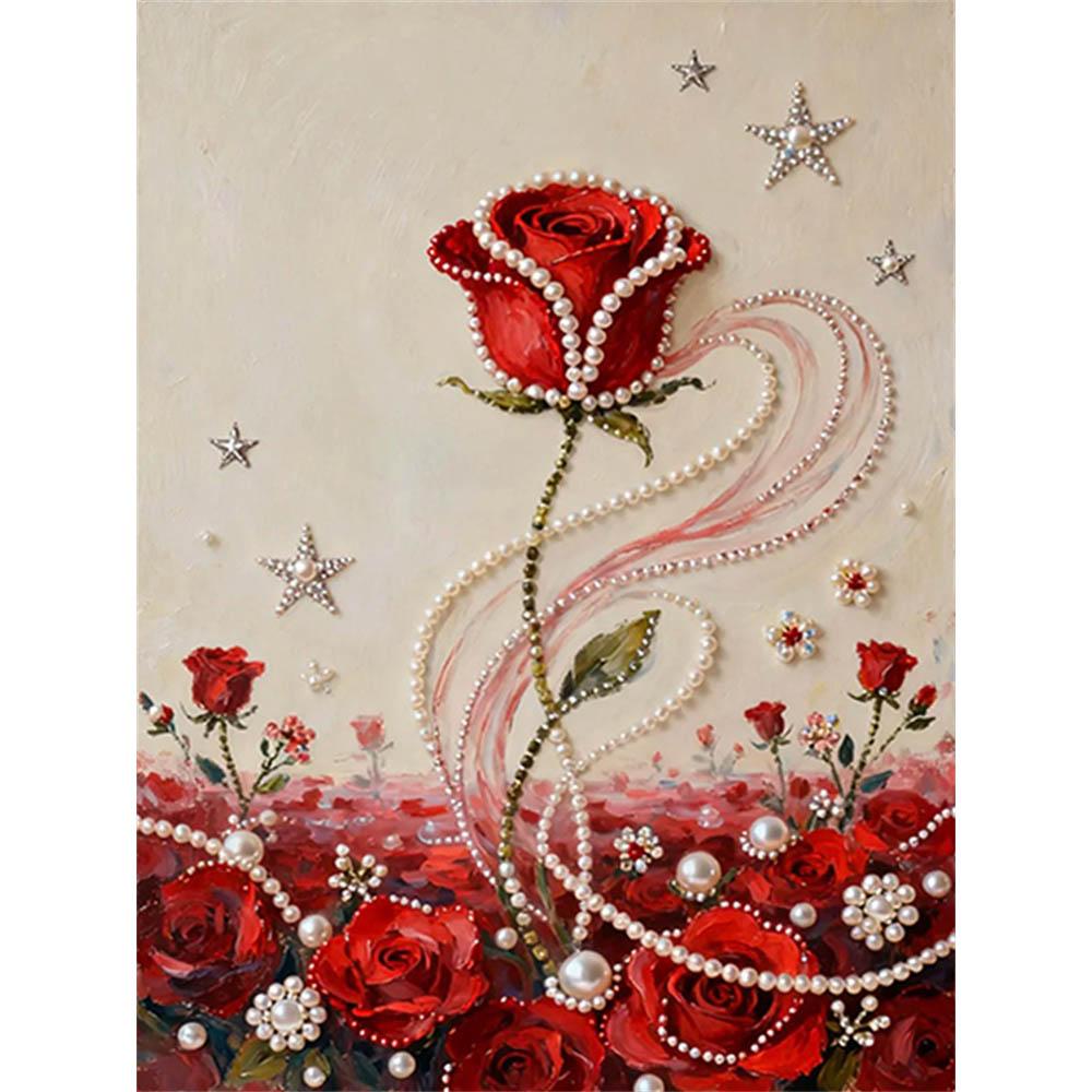 

Crystal Pearl Painting 5D DIY Frame Decoration Painting Red Rose Home Wall Decoration Transparent Pearl Gemstone Painting Picture Art Crafts 35x45cm