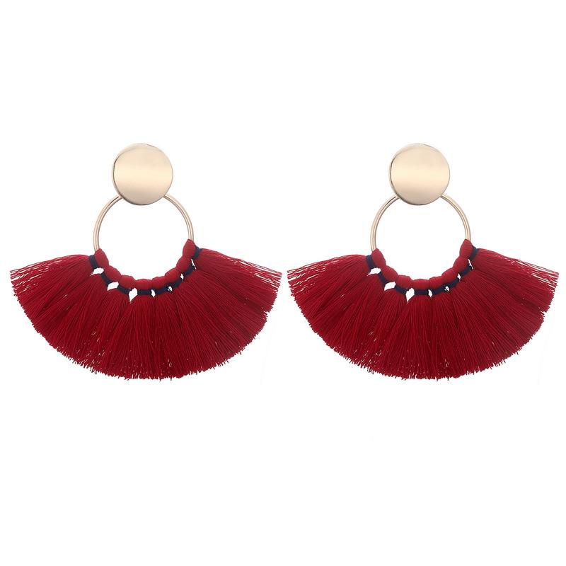 Fashion Gold Color Metal Tassel Earrings For Women Vintage Big Statement Bohemian Earrings Rope Cotton Fringe Drop Zircon Gift