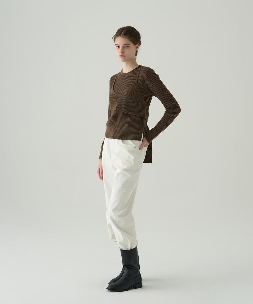 Deuloupisumeon Knotted Layered Bustier Knit [Brown]