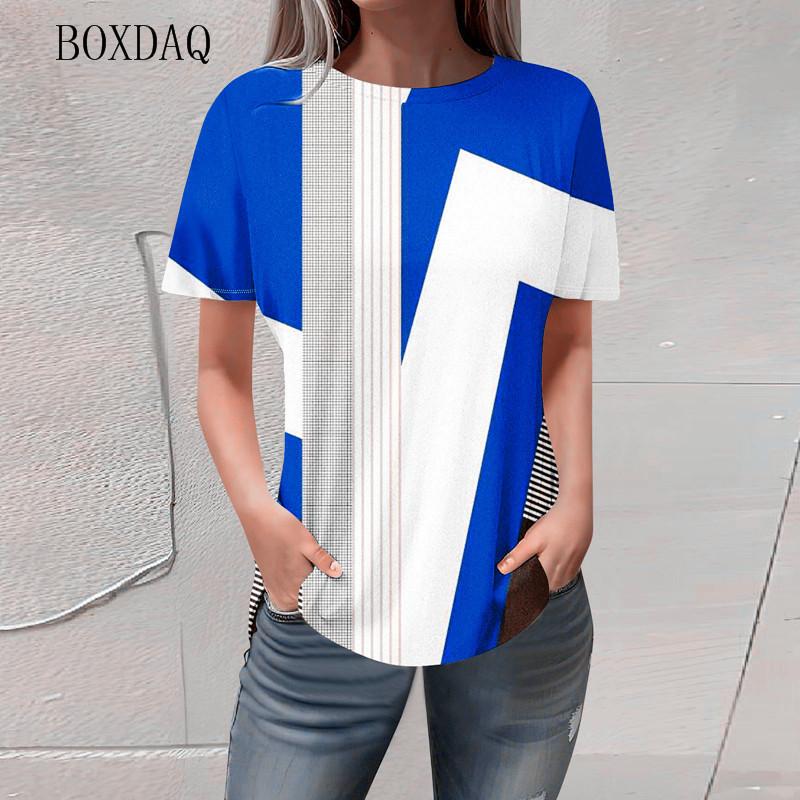Geometric Striped Women Fashion T-Shirts Short Sleeve O-Neck Streetwear Ladies T Shirt Summer 3D Print Casual Tops Plus Size 6XL