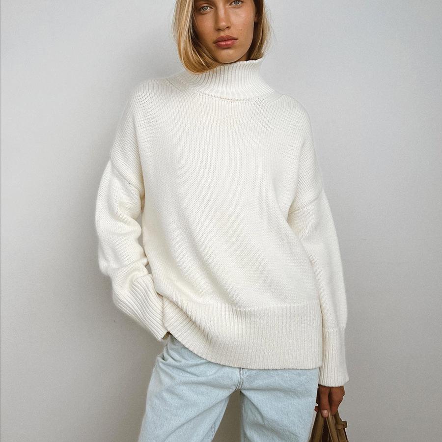 GMXIA Women's Semi-High Neck Sweater Autumn and Winter Commuter Solid Colour High Neck Knit Pullover Sweater