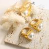 French Exaggerated Personality Geometry Imitation Pearl Stainless Steel Ring for Women Does Not Fade Finger Jewelry Accessory