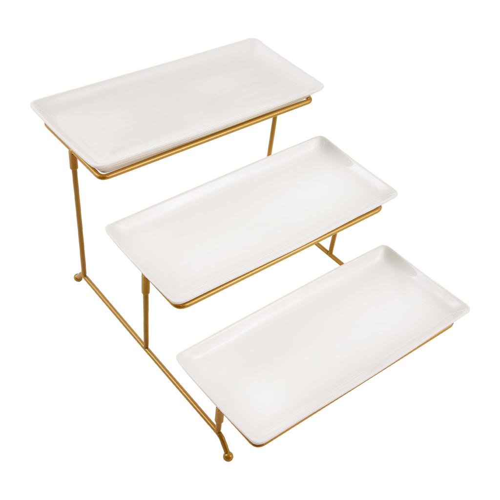 3 Tier Serving Trays for Party Display Detachable Space Saving Serving Platters and Trays Multi-purpose Stand with Carbon Steel Base for Serving Food
