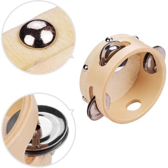 

4-дюймовый ручной бубен с металлическими однорядными бубенцами, барабанной кожей из овчины, деревянные бубны для развлечений, музыкальный тимпан для взрослых, детей, танцев