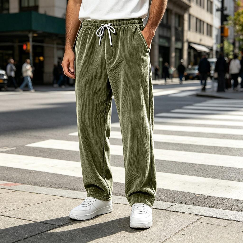 Men's Corduroy Straight Leg Pants Wide Fit Vintage Casual High Street for Fall