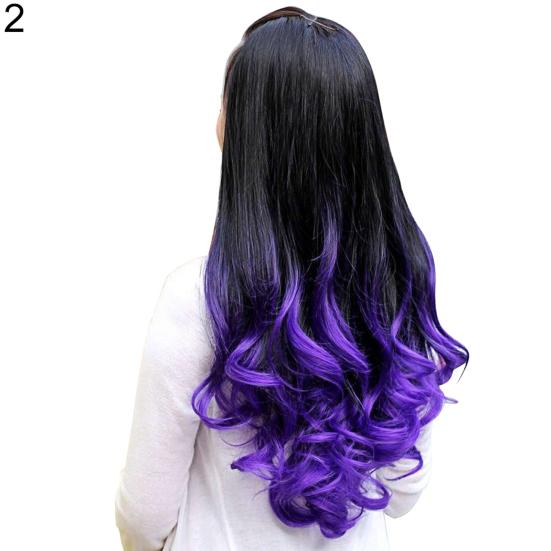Ženy Big Wave Dlouhé Kudrnaté vlnité Gradient Color Ombre Tříčtvrtinová paruka na celé vlasy