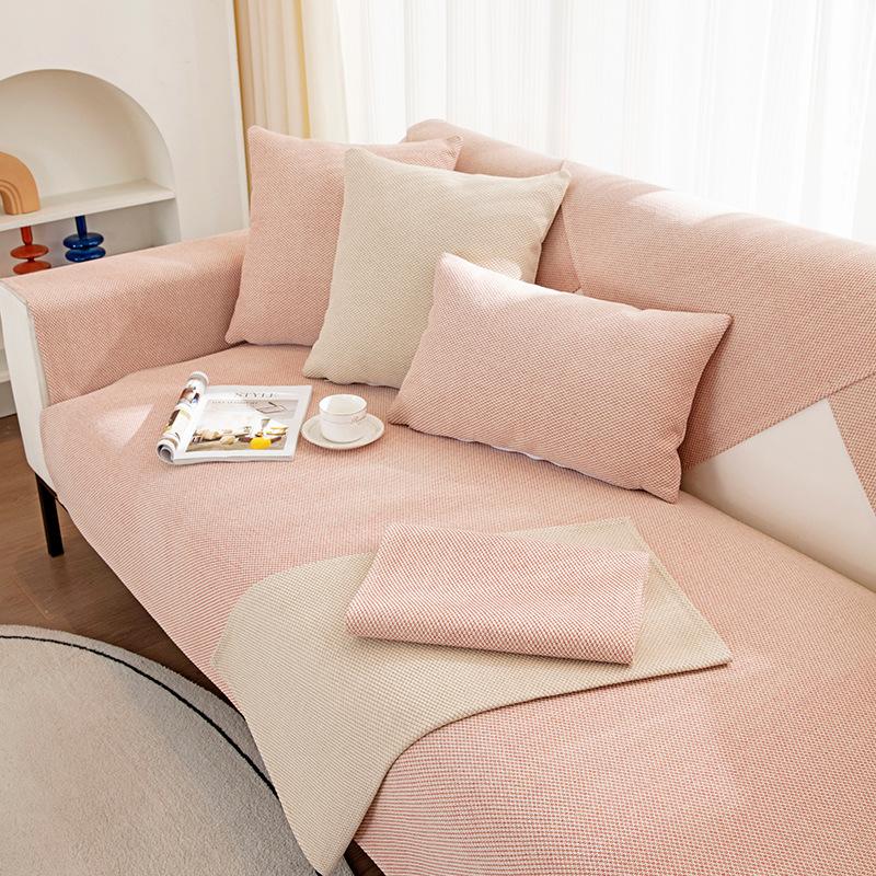 Fashion Solid Color Minimalist Sofa Cover Living Room Dustproof Couch Mat Four Seasons Universal Cotton Linen Cloth Seat Cushion