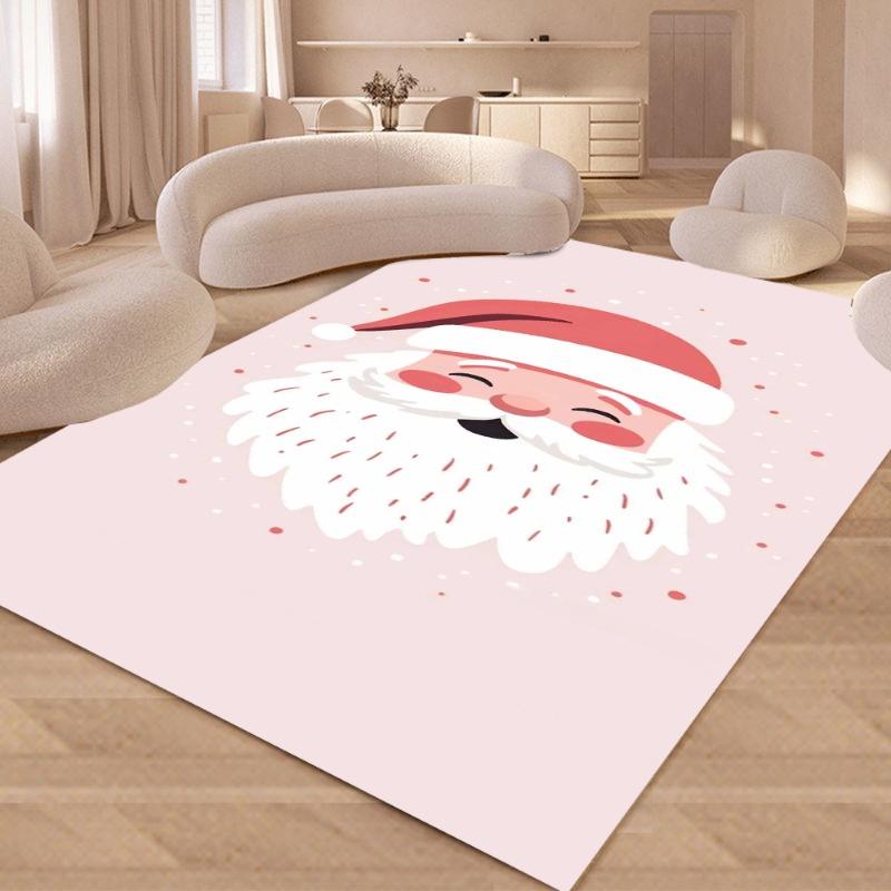 Christmas The Santa Claus Carpet HO HO HO Wreath Bow Snowflakes Non-slip Rug Mat Living Room Sweet Festive Home Decoration