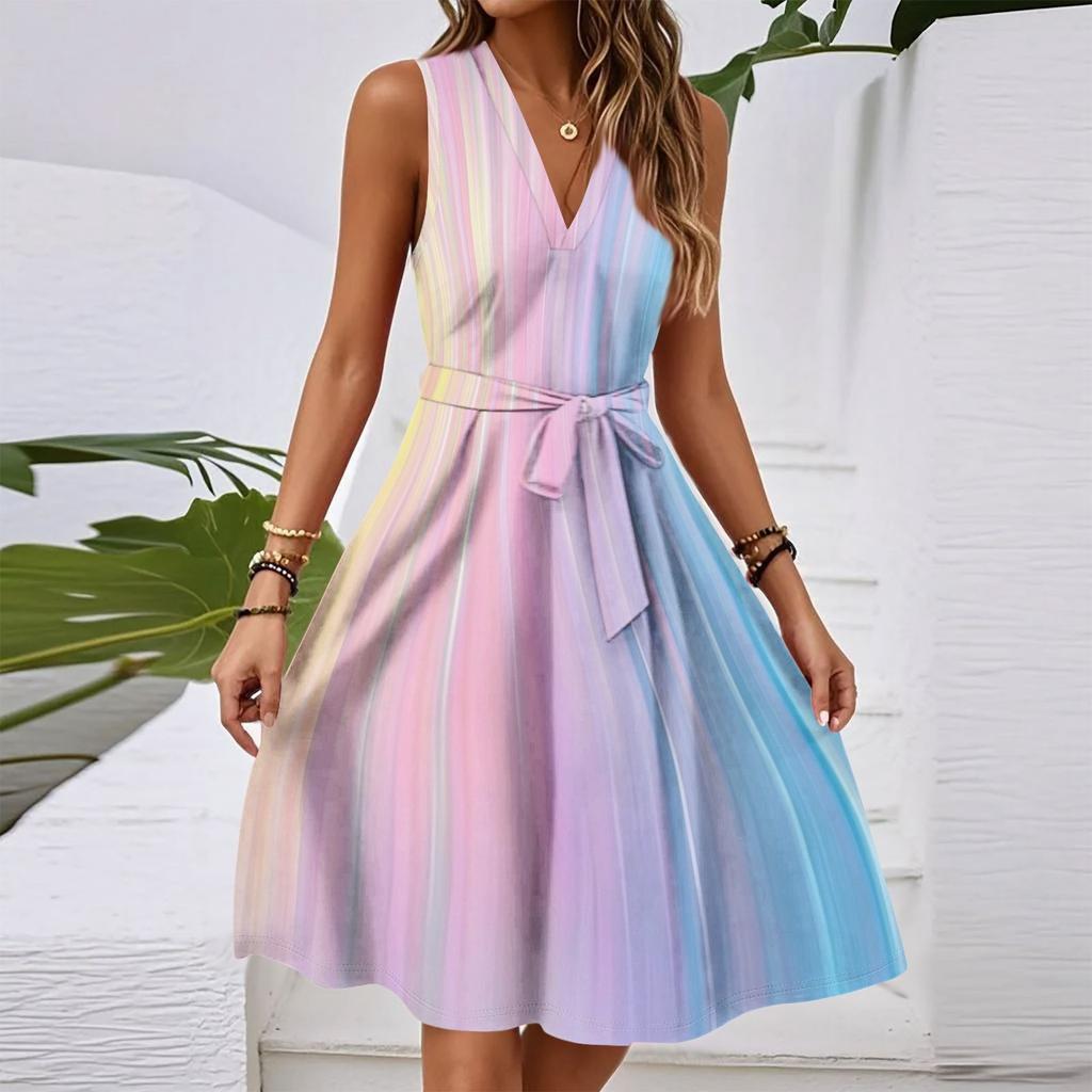 Női Nyári Alkalmi Gombos V-nyakú Rövid Ujjú Munkaruha Ruhák