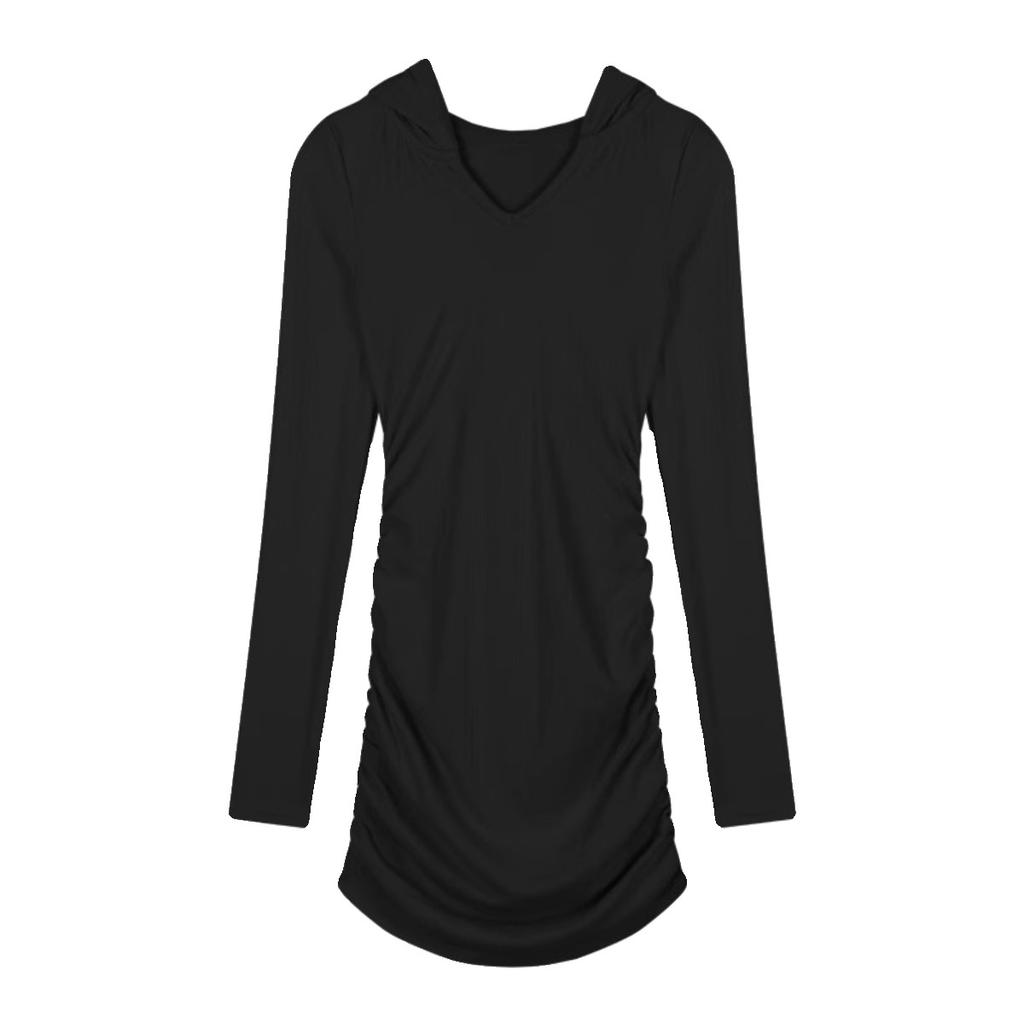 Sexy tight-fitting hooded long-sleeved dress for women's autumn new slim-fitting inside, Spice Girl primer temperament hip-wrapped short dress