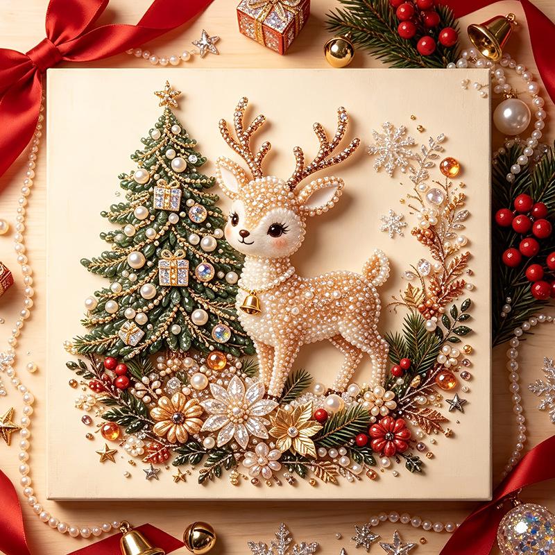 Kit Pittura Diamante Natale Fai da Te Babbo Natale Renna Mosaico Pittura con Perline Artigianato per Decorazione Murale Casa Festiva