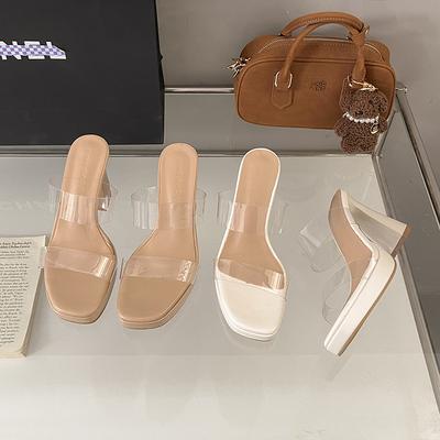 Sandales d'été à talons hauts pour femmes, sexy et élégantes, à plateforme transparente, mules de luxe, pantoufles, sandales décontractées à bout ouvert pour femmes, à la mode