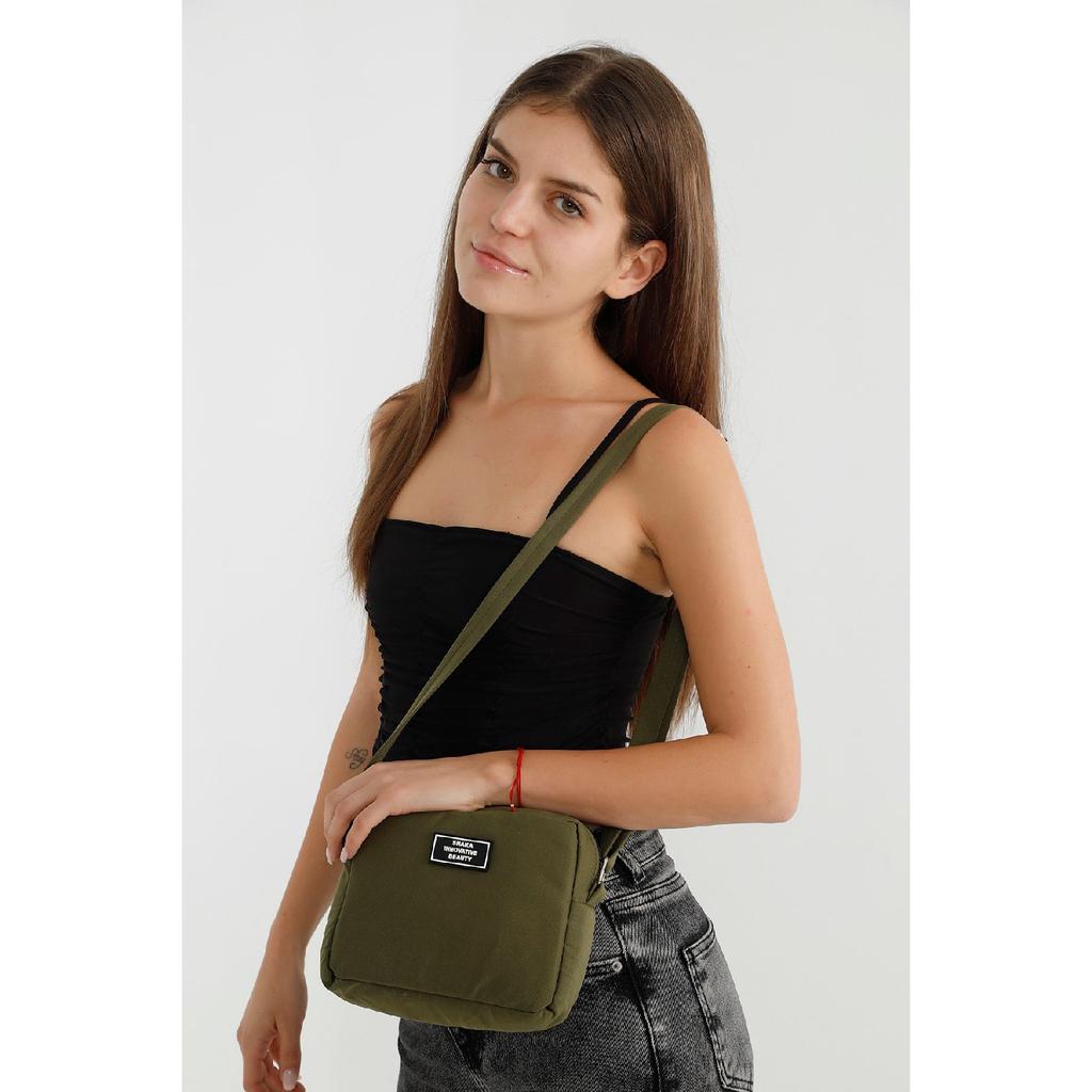 Black U35 Canvas Fabric Women's Shoulder Bag With Single Zipper Compartment And Adjustable Strap U:14 E:20