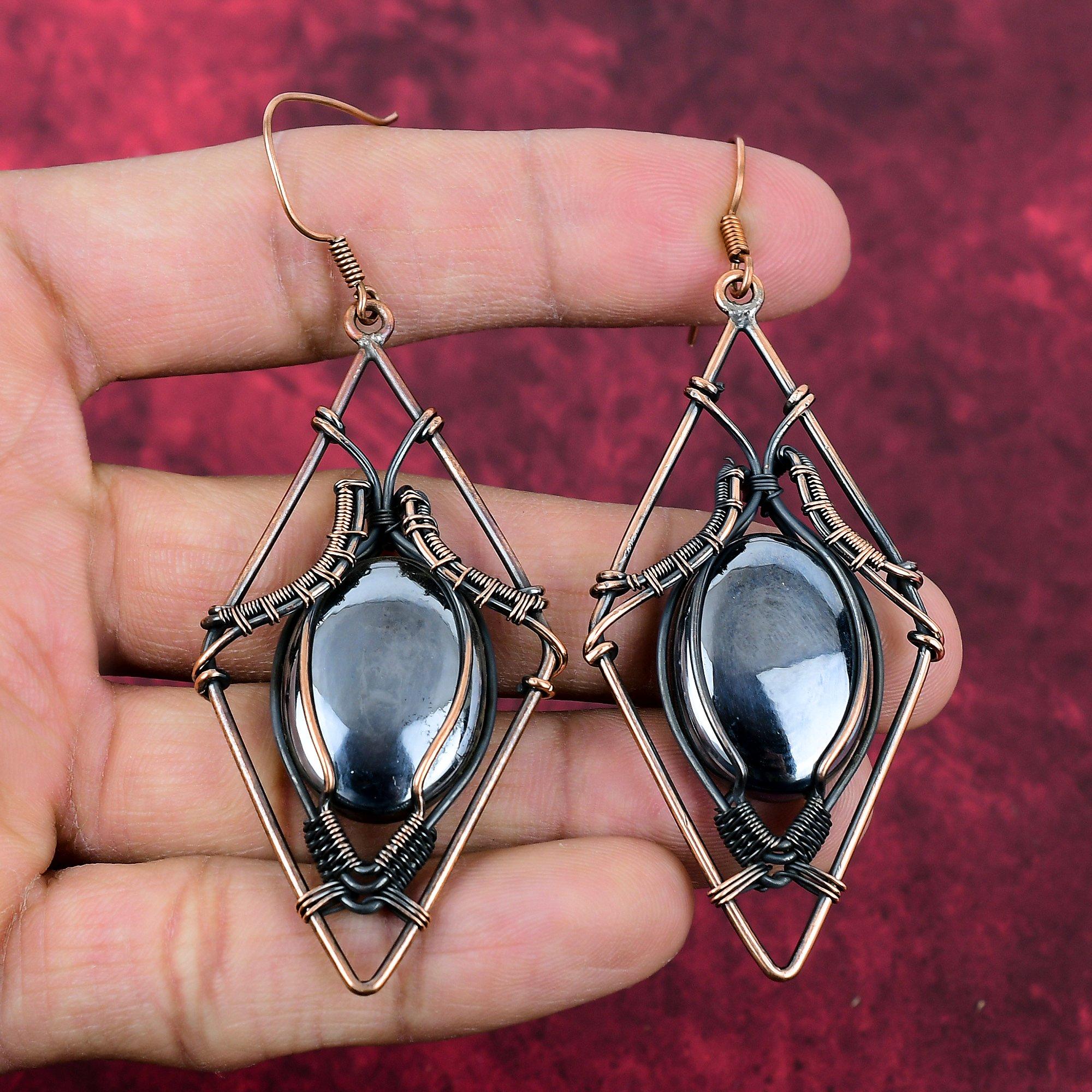 

Shungite Earring Copper Wire Wrapped Earring Natural Gemstone Earring Shungite Jewelry Handmade Earrings Copper Wire Jewelry Engagement Gift