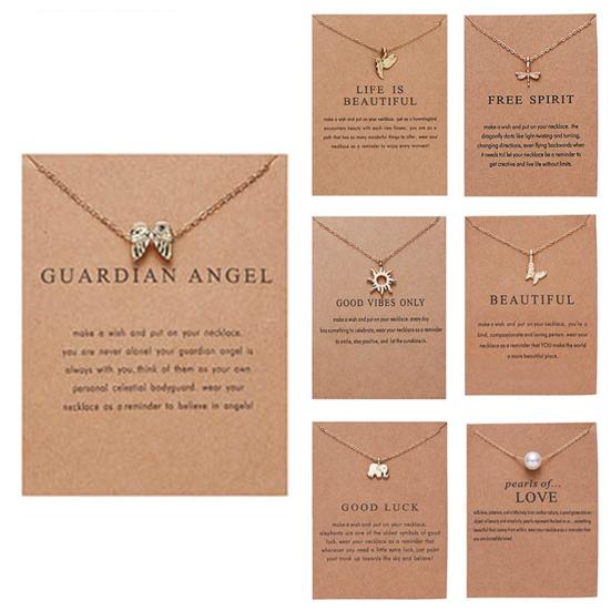 Women Pendant Alloy with Card Creative Mini Wing Shape Collarbone Chain Small Gift