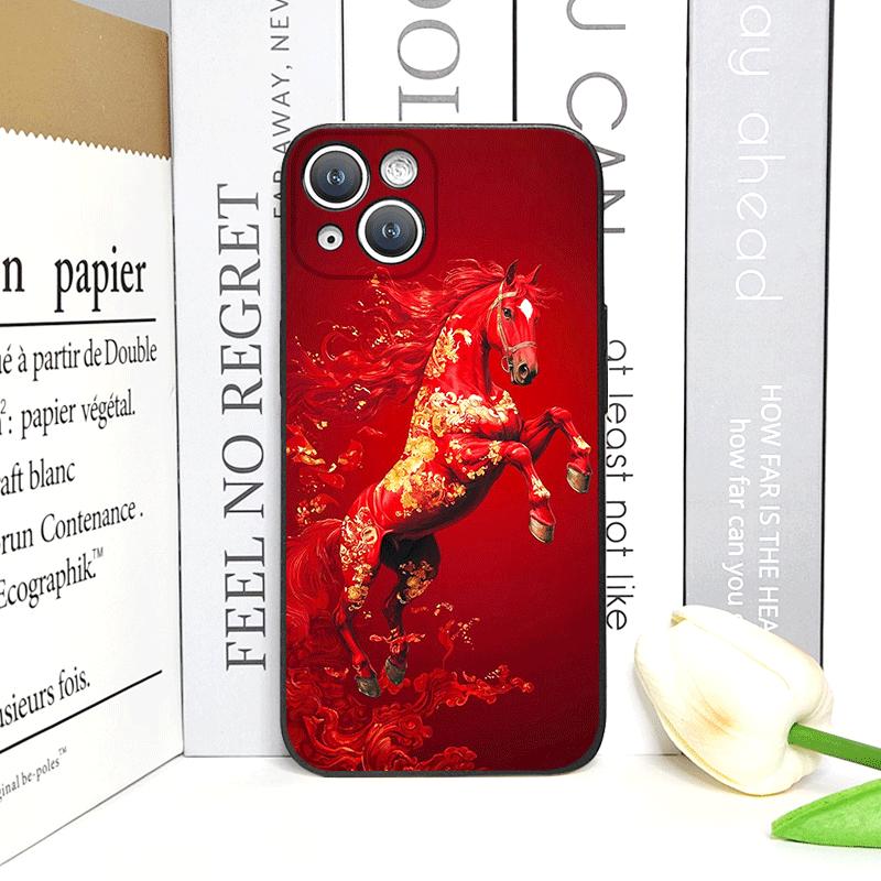 Fashion Chinese-Style Red Horse Print Phone Case for iPhone 17 16 12 11 14 13 15 Pro Max 13 Mini X XS MAX XR 7 8 Plus Soft Cover