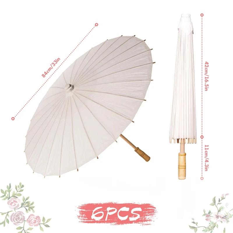 60/84cm Wedding Paper Umbrellas Chinese Wooden Handle White DIY  Rustic Photography Props for Baby Shower Party Wedding