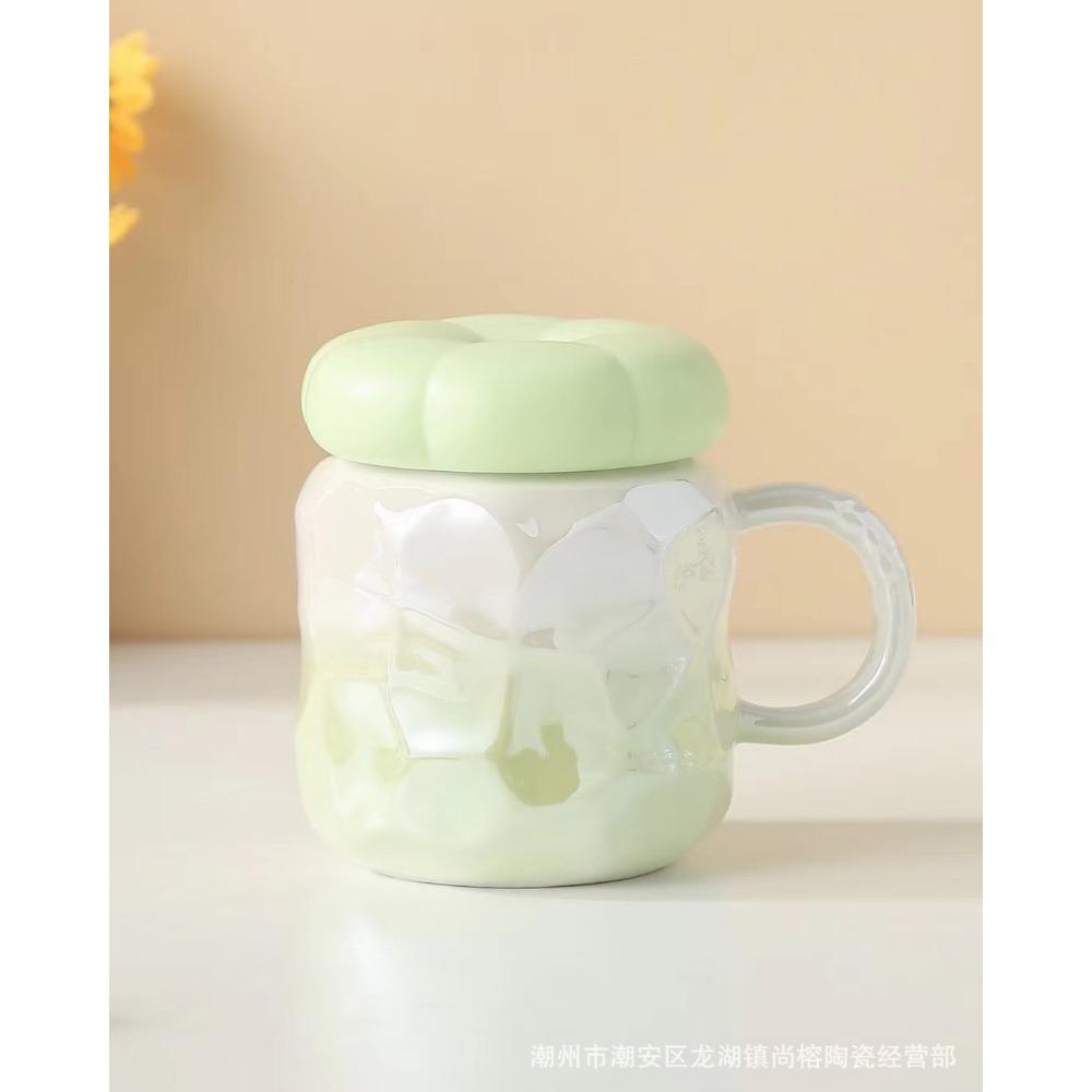 Creative Gradient Mug Flower Lid Water Cup High-value Ceramic Cup Souvenir Mother's Day Gift for Girls