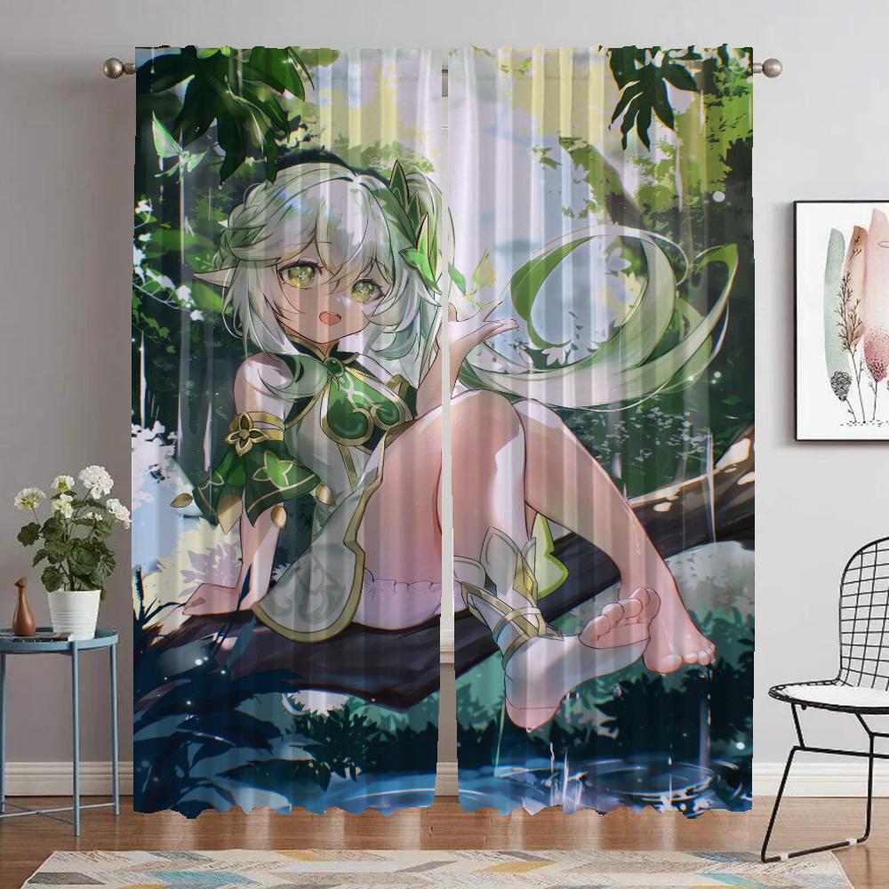Genshin Impact Curtains for Living Room Curtain Home Interior Curtains 2 Pieces Shades Halloween Decoration Partition Kitchen