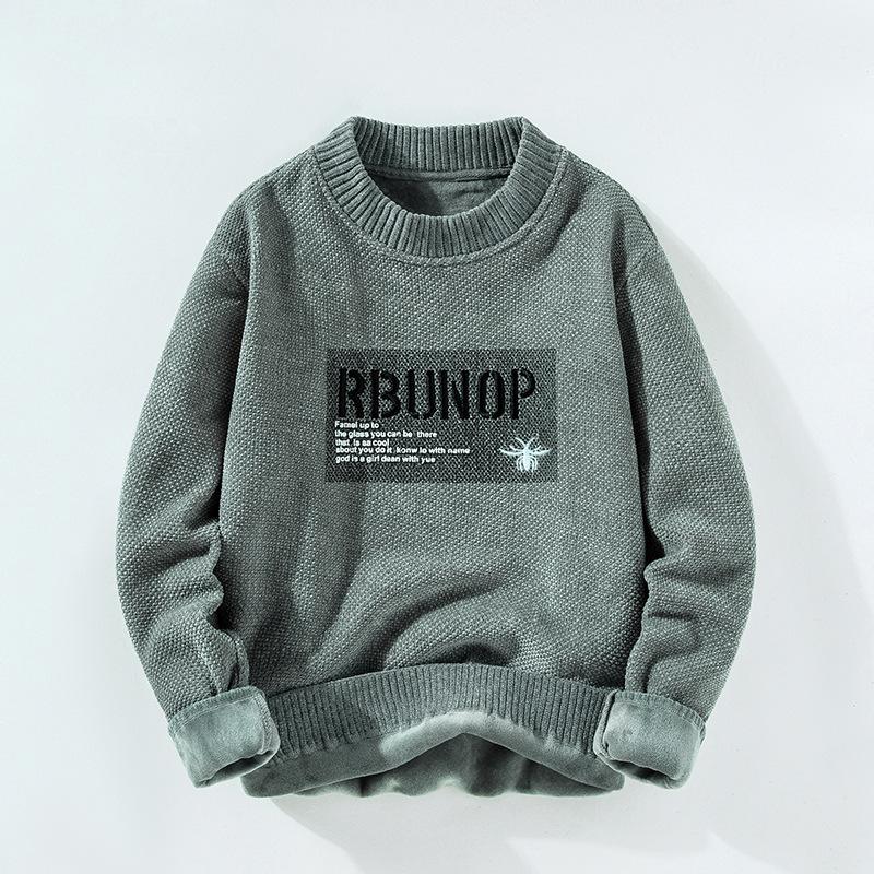 

Осень и зима Новый стиль Плюс бархатный теплый однотонный свитер мужской универсальный пуловер с круглым вырезом рубашка модная свободная мужская повседневная одежда 3XL