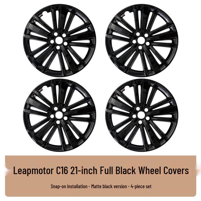 Leapmotor C16/C10 Wheel Hub Protector: 26 Models Compatible, Blackened 21-Inch Wheel Caps.