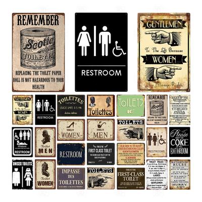 WC-Schild, Metall-Vintage-Badezimmer-Metallschild, Blechschild, Wanddekoration für Toilette, Badezimmer, Toilette