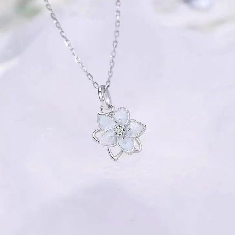 Women Minimalist Fashion Rotatable Jasmine Pendant Hollow Clavicle Chain Necklace