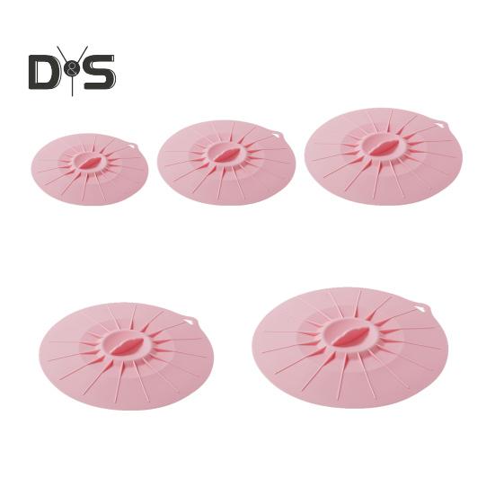 

Набор из 5 силиконовых крышек для мисок, кастрюль, безопасных для использования в микроволновой печи, многоразмерных герметичных крышек для контейнеров с отверстиями для подвешивания розовый