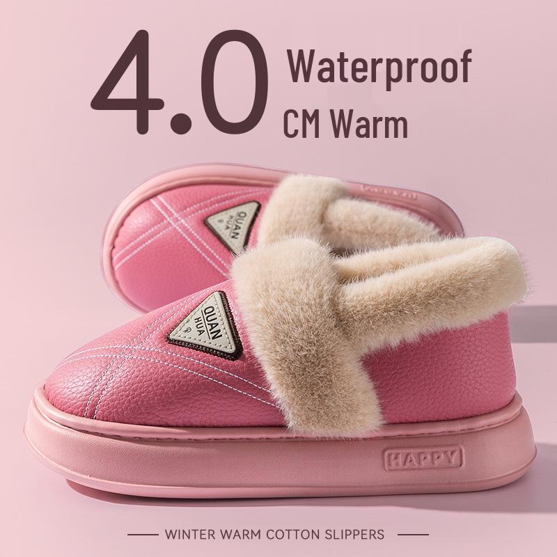 Men's 2025 Waterproof Winter Slippers: Thick-Soled, Fleece-Lined, Anti-Odor Cotton Shoes for Outdoor Wear