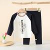Children Cotton Raglan Long Sleeve Top and Pants Set Boys Girls Thermal Underwear for Spring Fall
