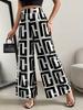 2026 Lässiger Eleganter Bohème-Stil - Weiter Bein Elastische Taille Zweifarbig Kariert Bedruckte Lockere Hose Weiter Bein Hose