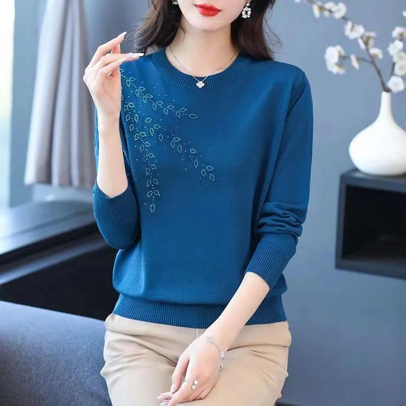 Middle Aged and Elderly Mothers' Women's Knitted Sweater Loose Slimming Round Neck Sweater Base Sweater