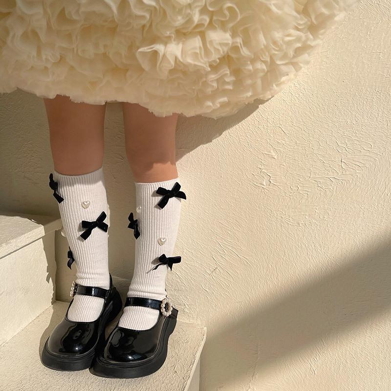 Children's Socks Summer Lolita Wooden Ear Mesh Ribbon Large Bow Mid-tube Socks for Girls