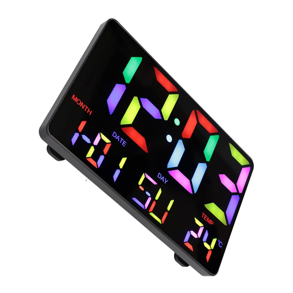Large Digital Clock Color Screen USB Powered Dimmable LED Calendar Alarm Clock with Remote Control